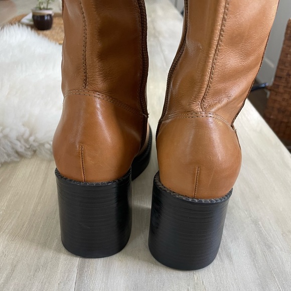 SOLD-Vintage Y2K chunky platform square toe Nine West camel leather boots - Picture 12 of 16